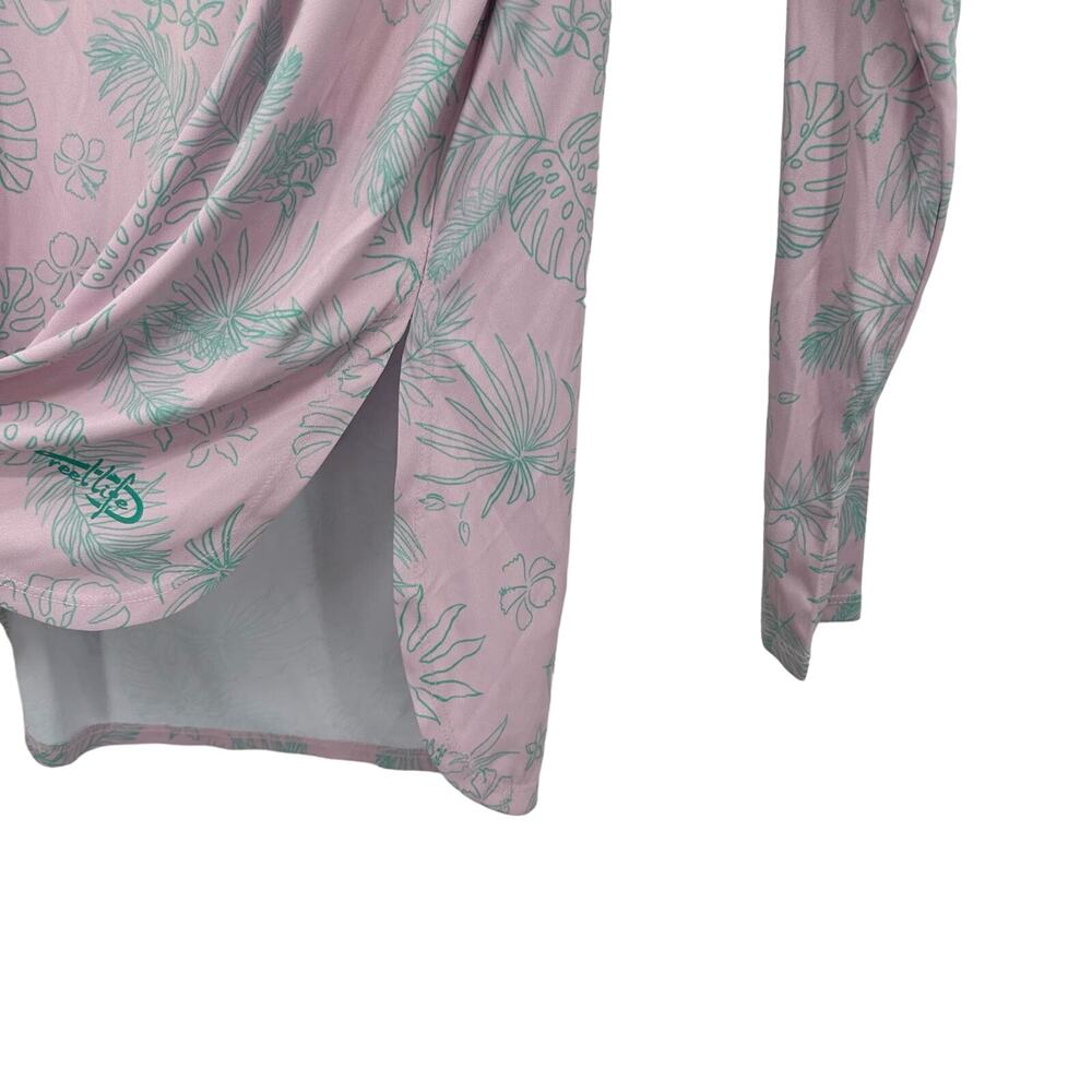Reel Life size Medium long sleeve outdoor sun boat shirt pink green floral - Picture 3 of 6